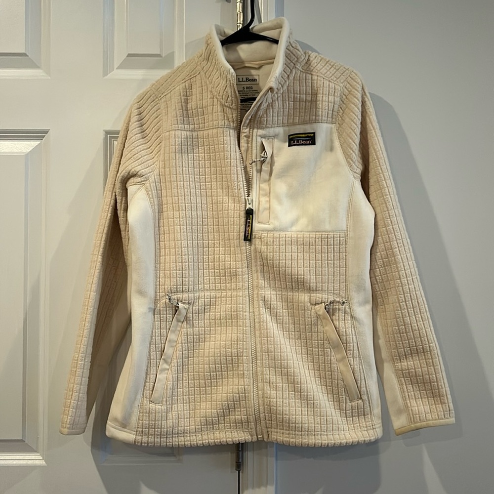 L.L. Bean Cream Quilted Fleece Zip Jacket